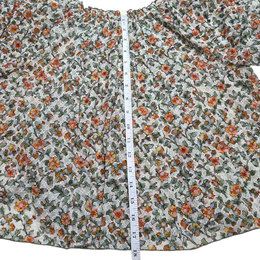 Women’s Floral Peasant Top - Cream with Orange & Green